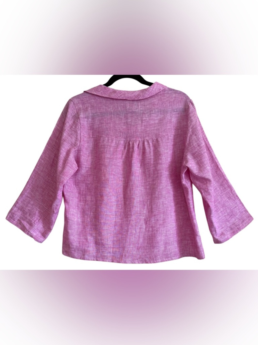Lina Tomei 100% Linen Preppy Feminine Minimalist Retro Fold Over Collar Top Sz M - Picture 6 of 9